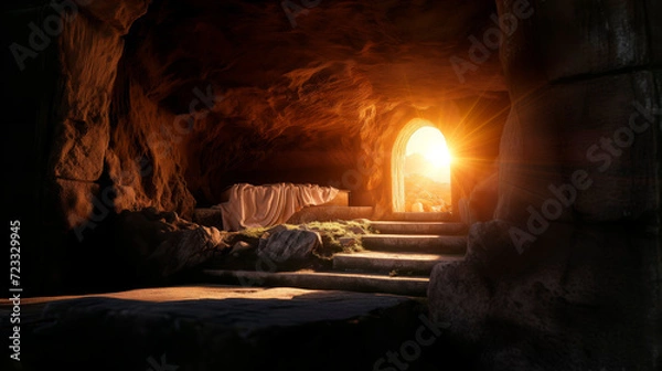 Obraz Bible, Easter, Resurrection, The empty tomb of Jesus, where the shrouds lie abandoned. The sun rises.