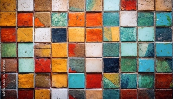 Fototapeta retro pop colorful wall tile texture image, 16:9 widescreen background / wallpaper, macro photo