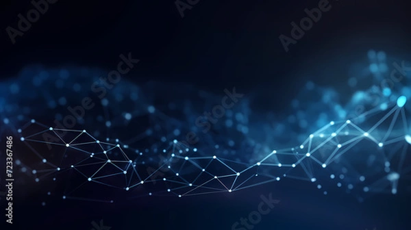 Fototapeta Future digital technology, abstract digital waves and particles on dark background