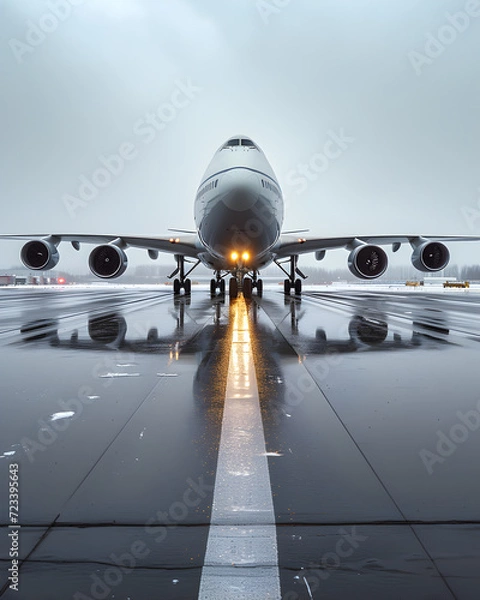 Obraz Majestic View of Boeing Cargo Aircraft from Behind, Gear Up