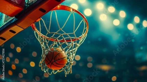 Fototapeta Basketball Scoring Action in Stadium Lights. Generative ai
