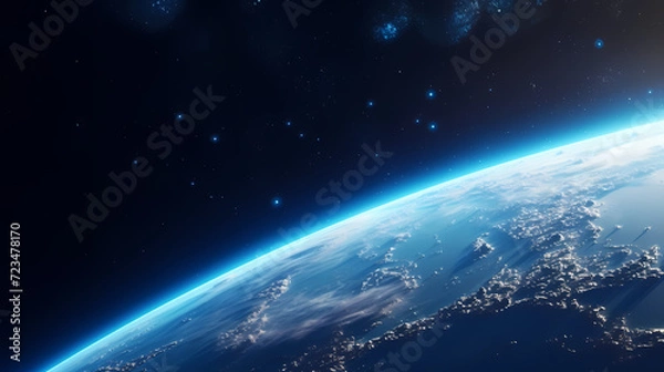 Fototapeta Earth in the cosmic sky, abstract space background of a planet in the universe