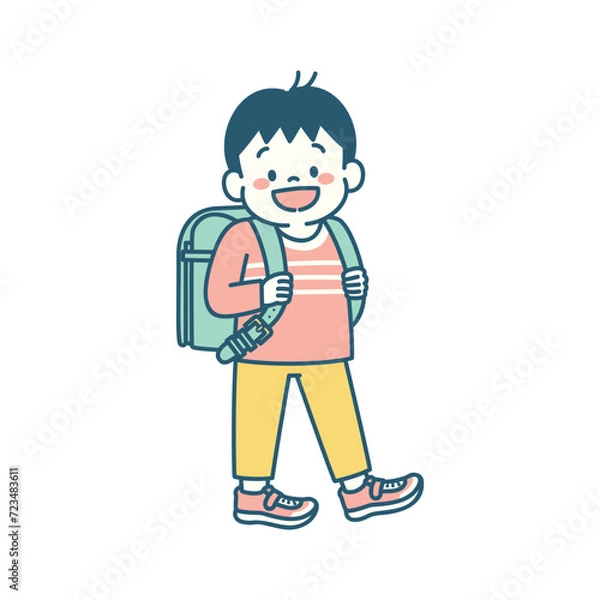 Fototapeta ランドセルを背負った小学生の男の子のイラスト　シンプル