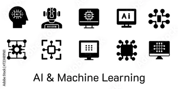 Obraz AI & Machine Learning icon set on transparent