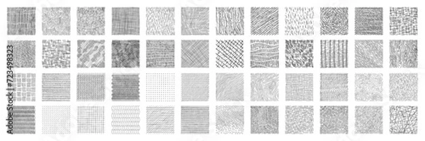 Fototapeta Crosshatch pattern texture set. Hand drawn pencil line. Wood, rain, stripe, hatch organic shape collection. Sketch vector illustration.