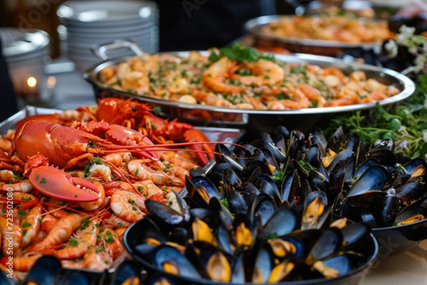 Fototapeta Full of seafood in the buffet dinner, Generative Ai