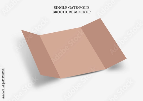 Fototapeta Single open gate fold brochure mockup. blank white background  3d render illustration.