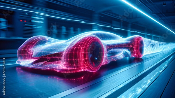 Obraz Futuristic car design and technology, modern light concept in tunnel, fast motion and dynamic automotive background