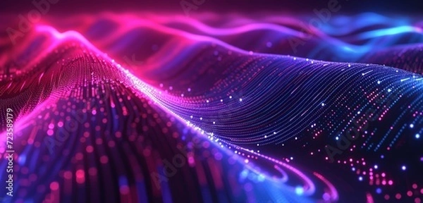 Fototapeta Abstract ultraviolet background with neon brick red and Persian blue lines, resembling a futuristic interface