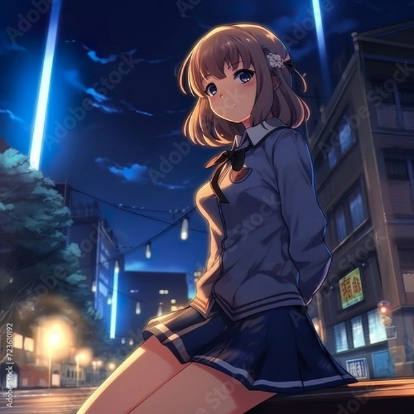Obraz cute kawai anime girl in city 