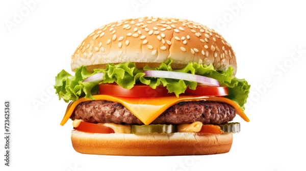 Fototapeta burger on white isolated on clear png background and transparent background. food drink and dessert concept for cafe and restaurent, AI generative. 