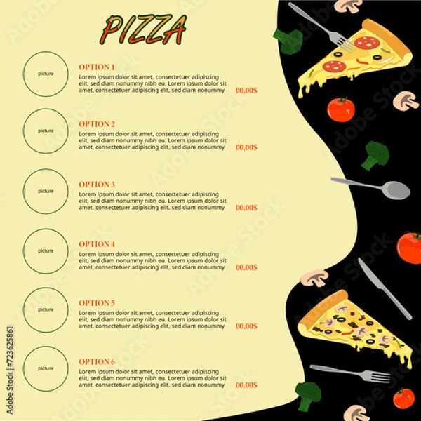 Fototapeta design of a menu for pizza restaurant  