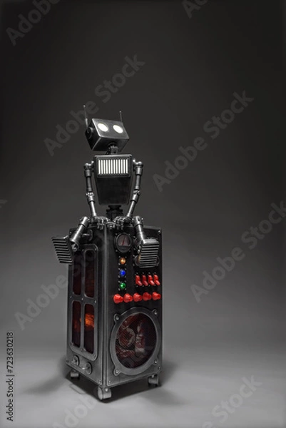 Obraz Humanoid robot on a dark background. Concept of the future of artificial intelligence and the fourth industrial revolution.
