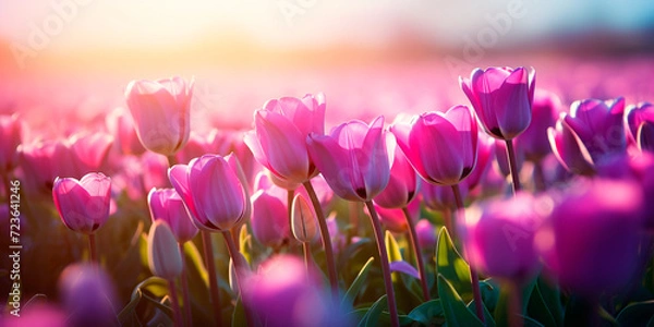 Obraz  Violet tulips close-up, field, background