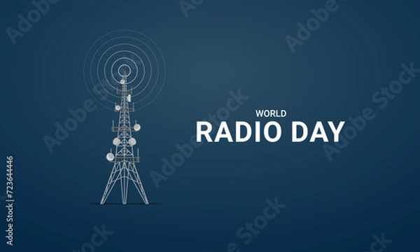 Fototapeta World Radio Day creative design for social media banner, poster 3D Illustration