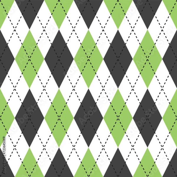 Obraz Light green and black argyle pattern. Argyle vector pattern. Argyle pattern. Seamless geometric pattern for clothing, wrapping paper, backdrop, background, gift card, sweater.