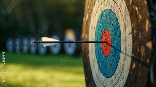 Obraz An arrow at the target on an archery field