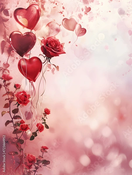 Obraz Elegant Valentine's Themed Digital Art with Roses and Heart Balloons
