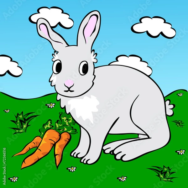 Obraz Funny rabbit with carrots