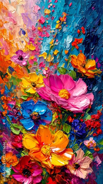 Fototapeta Oil painting of flowers. Abstract art background. Colorful flowers.