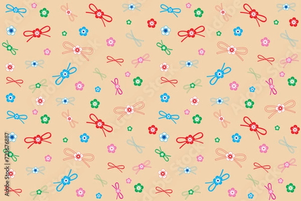 Obraz Illustration, pattern flower with ribbon on cream color background.