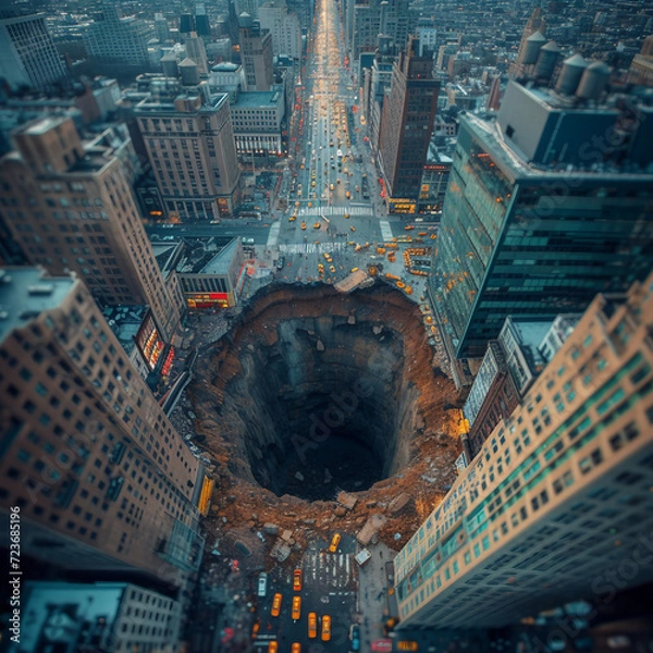 Fototapeta aerial view of a city sinkhole