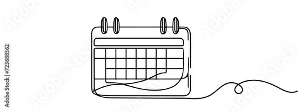 Obraz calendar continuous line drawing. One line art of calendar, memorable date, countdown, holiday, weekday and weekend. vector illustration