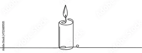 Obraz Continuous one line drawing candle burning flame. Black contour line simple minimalist graphic isolated vector illustration. Grief loss concept
