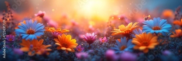 Fototapeta Blooming Blossoms in the Sunlight: A Vibrant, Colorful, and Eye-Catching Image for Your Monthly Calendar or Adobe Stock Collection Generative AI