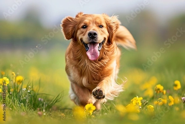 Fototapeta Golden Retriever Smiling in the Sun: A Catchy and Optimized Adobe Stock Title Generative AI