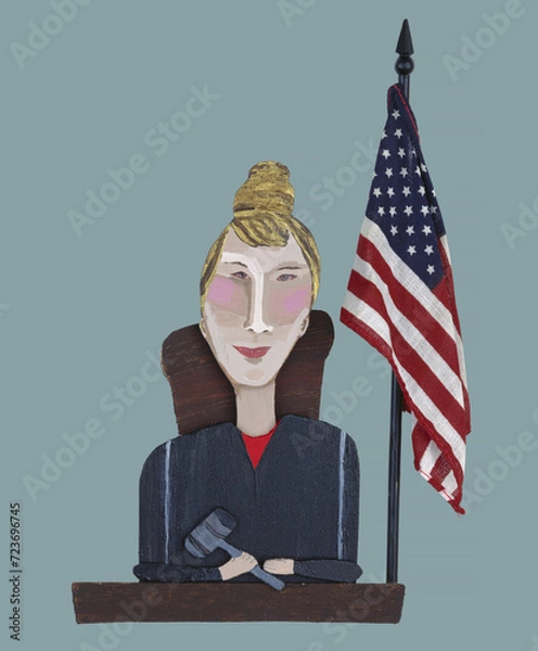 Fototapeta Cartoon style collage of american court judge woman