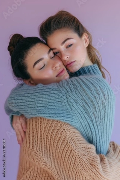 Fototapeta close-up photo of two women hugging each other