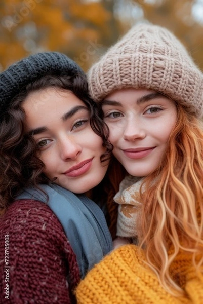 Fototapeta close-up photo of two women hugging each other