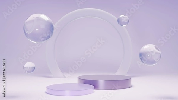 Obraz 3D Rendering Purple abstract background with podium and glass bubble 