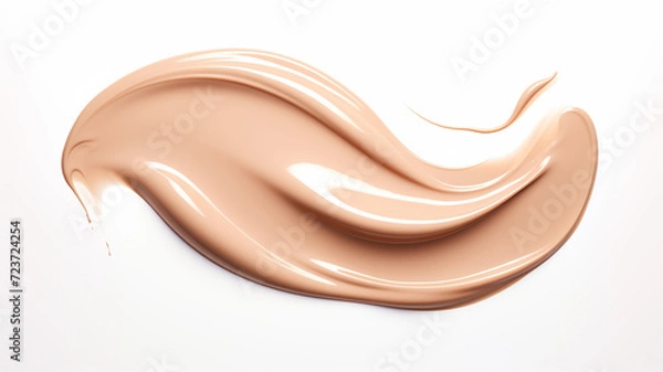 Fototapeta A smooth, creamy swatch smudge of beige liquid foundation makeup on a white background