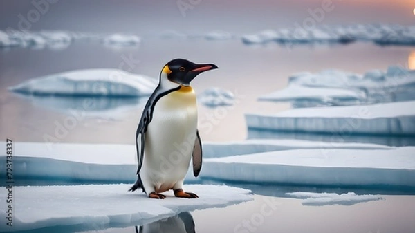 Fototapeta  gentoo penguins standing on ice floe
