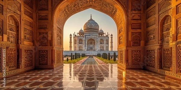 Obraz Glowing Taj Mahal: A Spectacular Sunset View Generative AI