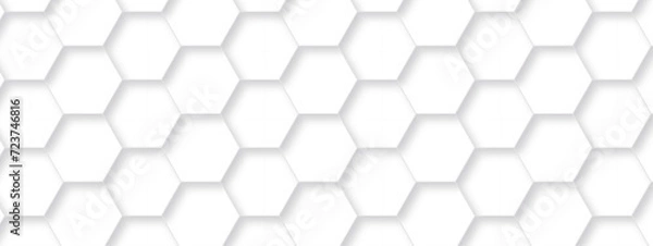Obraz Abstract background with hexagons honeycomb technology texture. Hexagonal shape 3d structure light seamless geometric background. Surface polygon pattern with digital hexagon and futuristic business.
