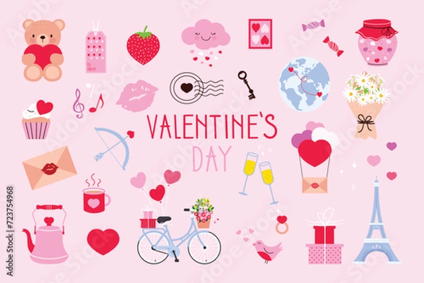 Fototapeta Valentine's day elements. Design elements for romantic stickers Vector illustration.