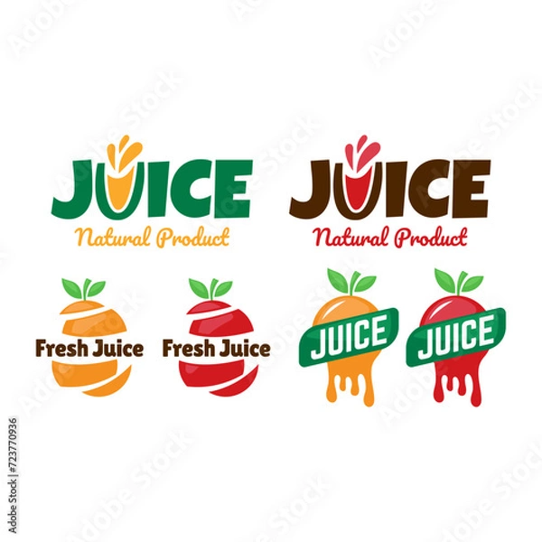 Fototapeta Set of vector juice logos on white background