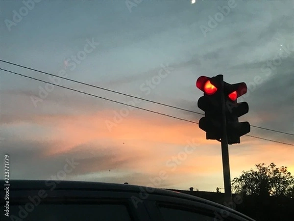 Obraz traffic light at sunset
