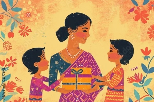 Fototapeta Joyous illustration of a mother and kid creating lasting memories together.