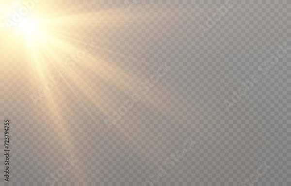 Obraz Vector light png. Realistic bright flash of light png. Sun, sun rays.