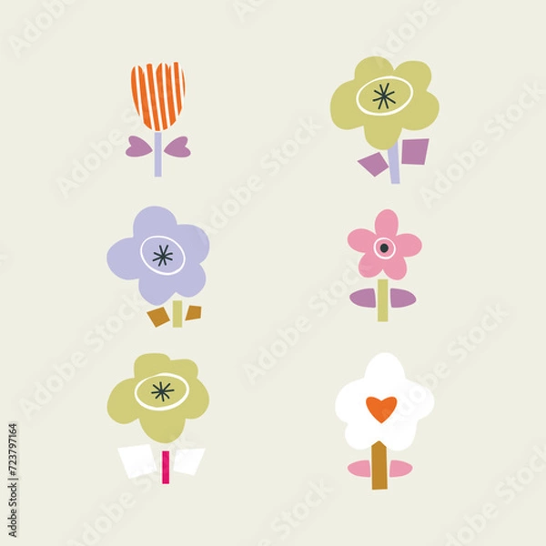 Fototapeta Isolated Vector Set of  Flowers and 
 Butterflies.