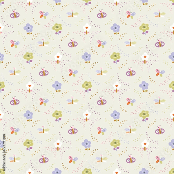 Fototapeta Сute pattern with flowers. Creative floral background. Great for fabric, textile.Vector Illustration