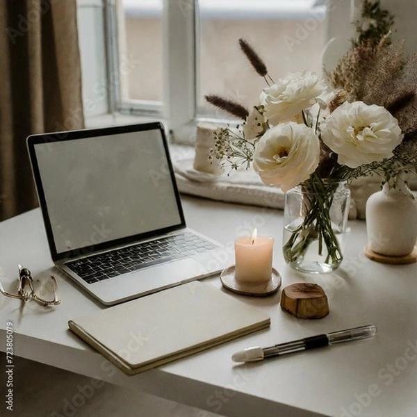 Fototapeta cozy, aesthetic workspace