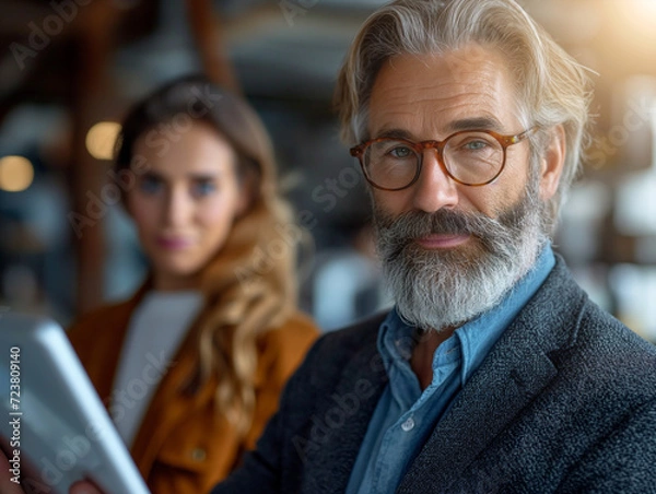 Obraz Ein älterer Mann ist mit einer Frau im Büro.