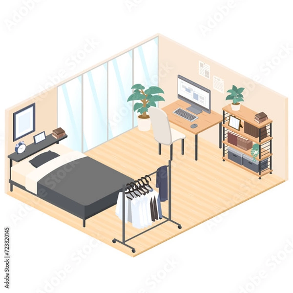 Obraz アイソメトリックで描いたワンルームの部屋のイラスト