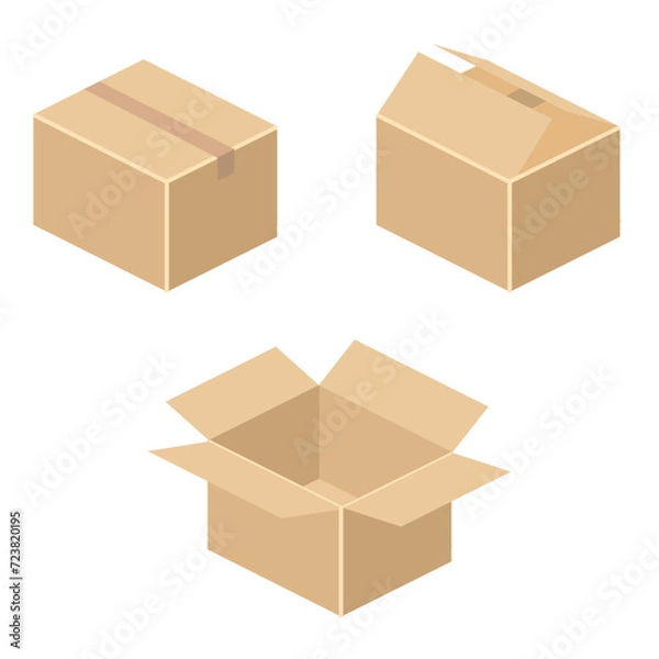 Obraz アイソメトリックで描いたダンボールのイラストセット
