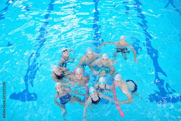 Obraz children group  at swimming pool